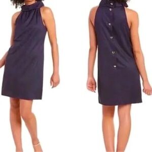 Sail to Sable STS Mock Turtleneck Navy Blue Button Back Mini Shift size Large